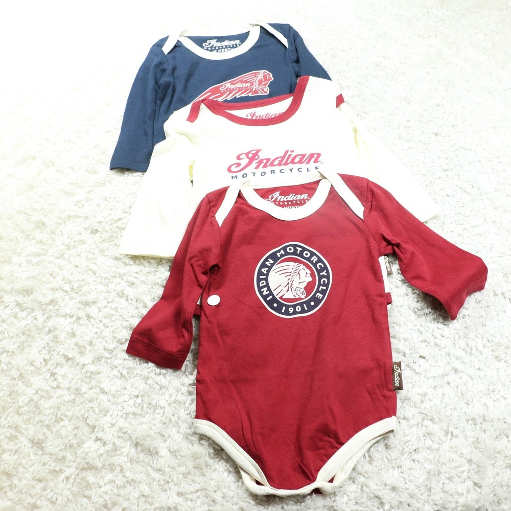 Indian Motorcycle Baby Bodysuit 3-Pack 6-12 Months Long Sleeve Cotton Romper Set